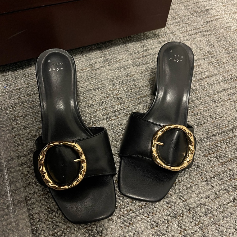 A New Day Black Heels with Gold Buckle